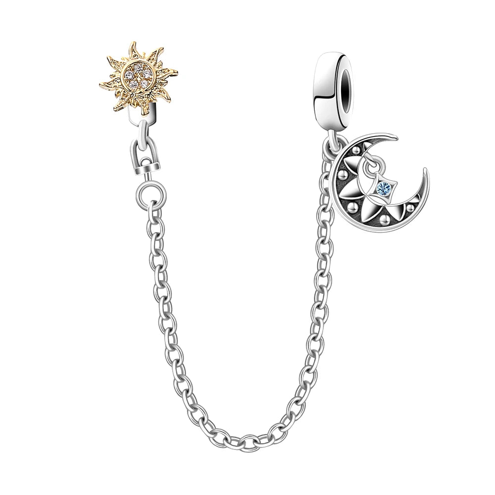 New 925 Silver Horseshoe Clover Star Cat Charm True eyes Pendant Safety Chain Bead Fit Original Bracelet Jewellery Gift dragon