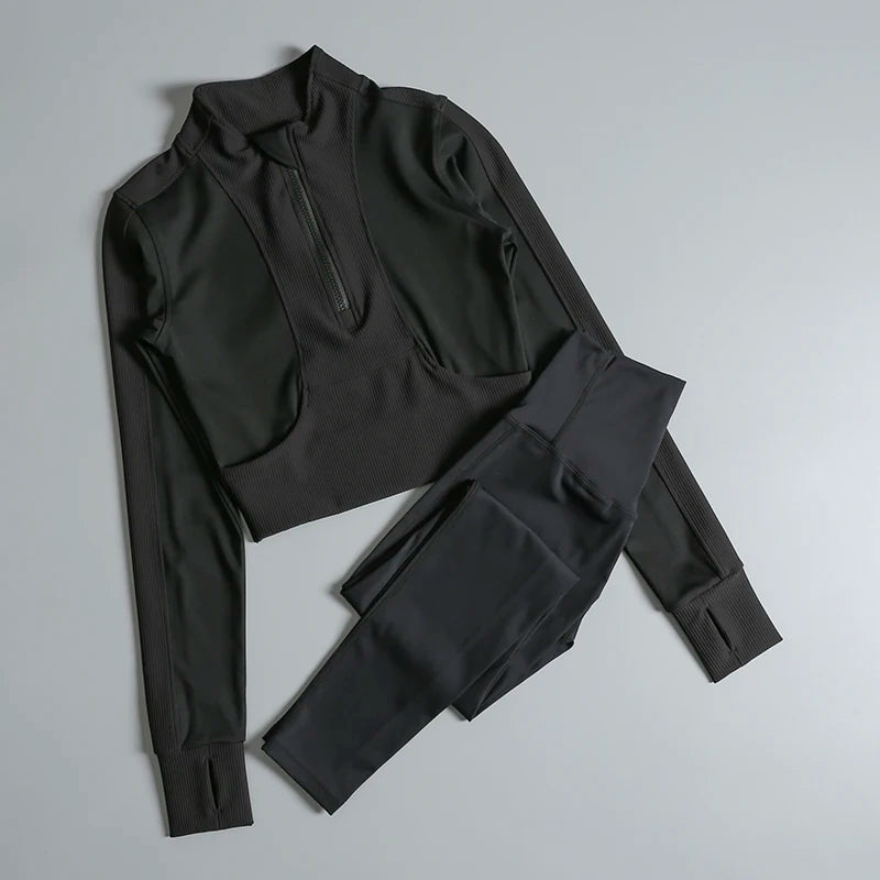 Fitness suit for women in spring professional training morning jogging high-end temperament sportswear fashion long-sleeved