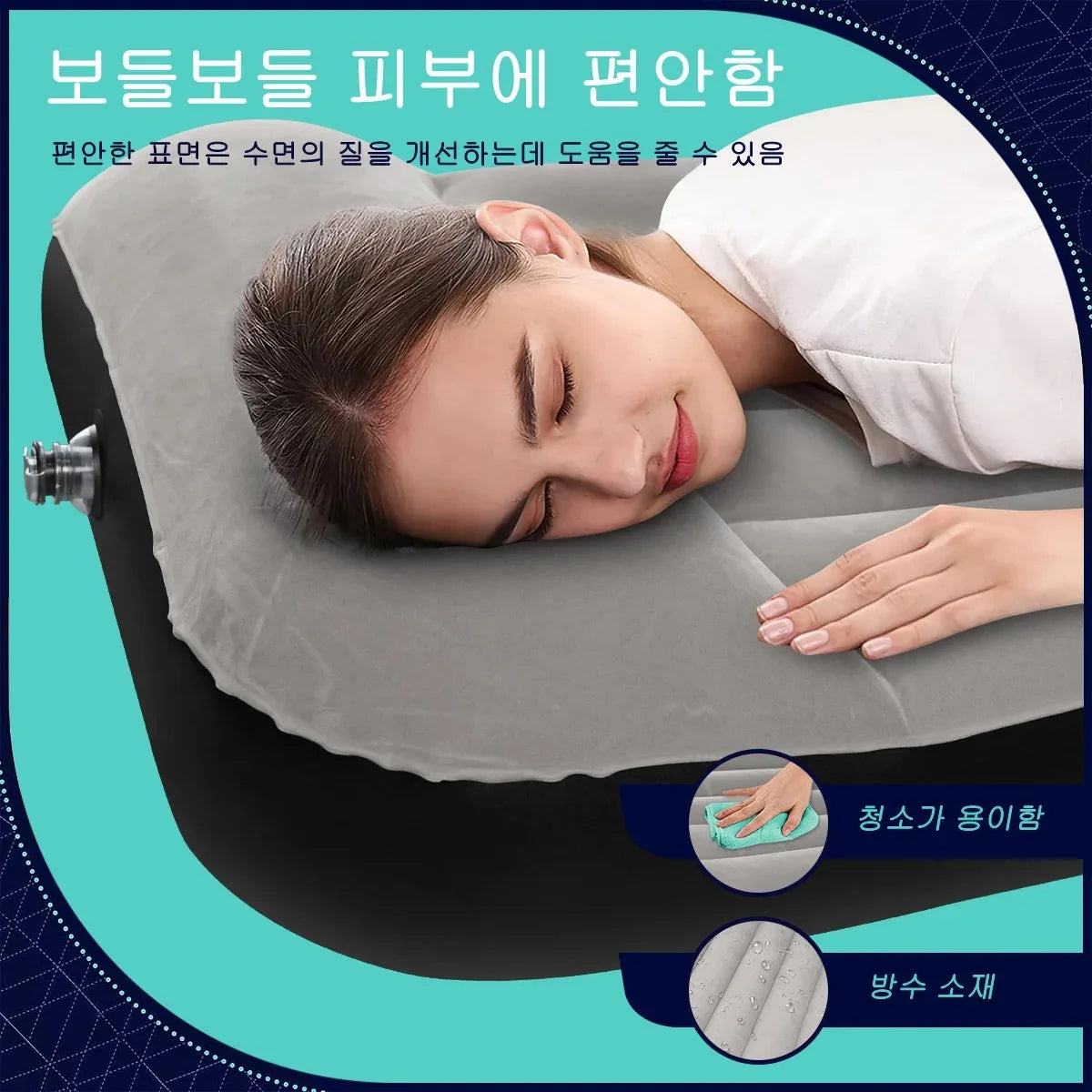 Air Mattress with Built in Pump Single Air Bed with Blow up Mattress Suitable for Home and Guests Top Flocking Thicken Bed Mat