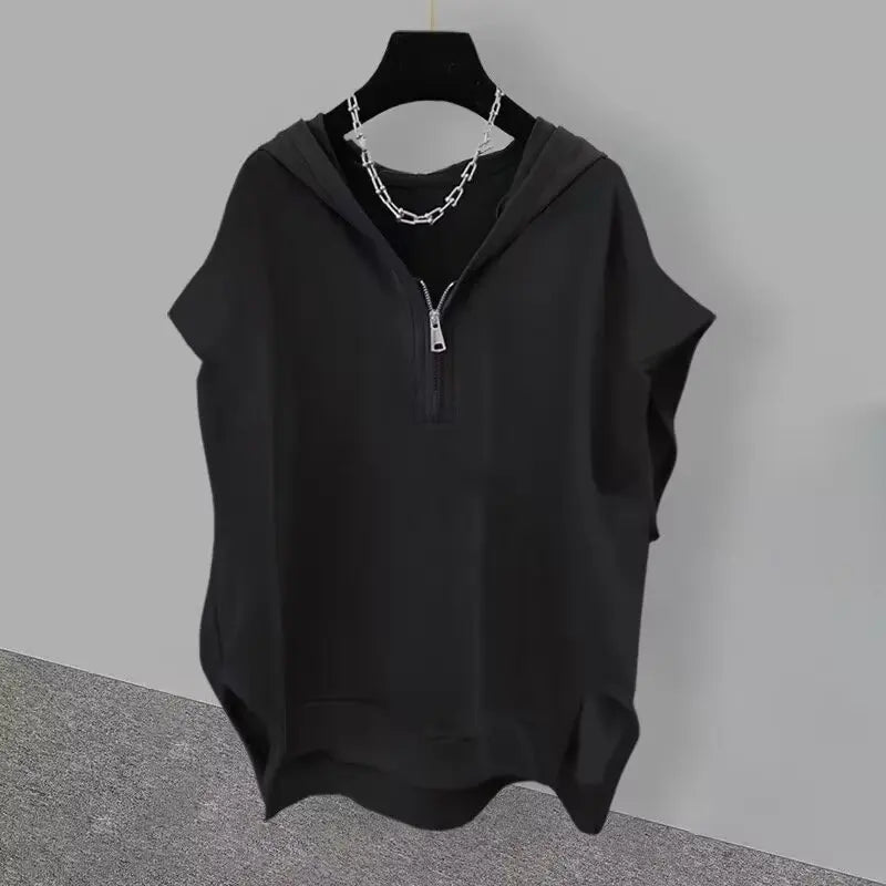 Fashion Men Clothing American Style Street Hooded Cotton Vest Sleeveless T-shirt Spring Summer Casual Zip Up Mens Hoodied Vest