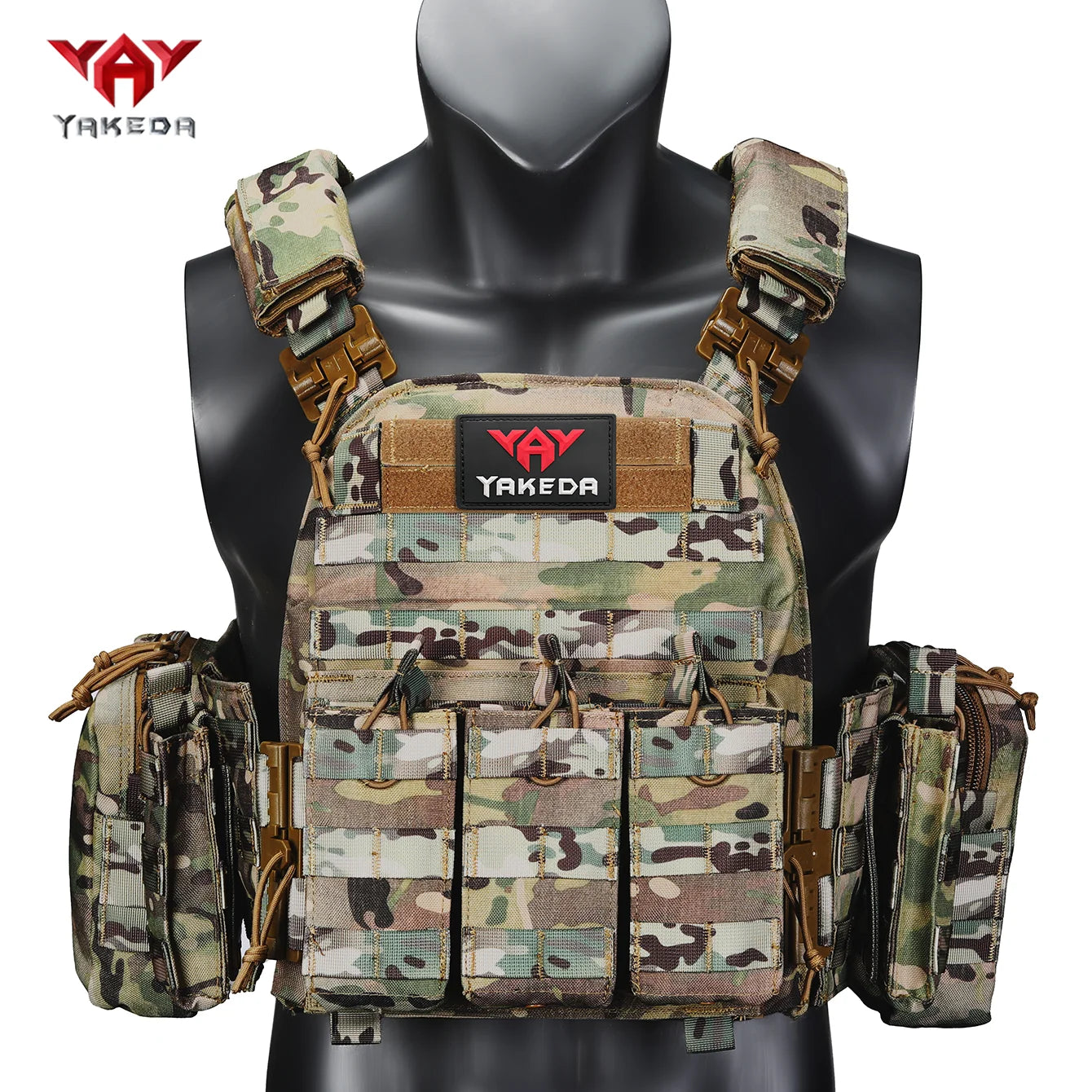 YAKEDA quick-release three-in-one equipment bag hunting vest with six-piece accessory set, detachable and expandable.