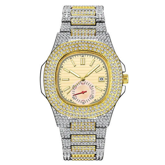 New Hip Hop Watches For Men Reloj Hombre Fashion Alloy Band Diamond Calendar Gifts Quartz Wristwatches Relogios Masculino 2024