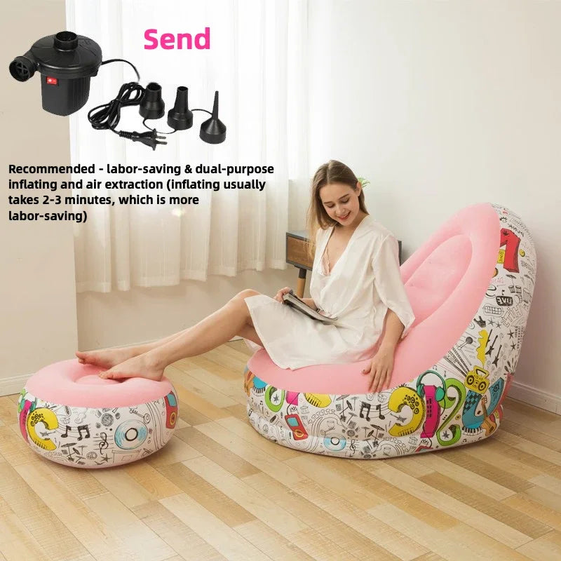 Thickened Lazy Inflatable Sofa, Foldable Outdoor Sofa, Combination with Pedals, Lazy Sofa with Electric Pump