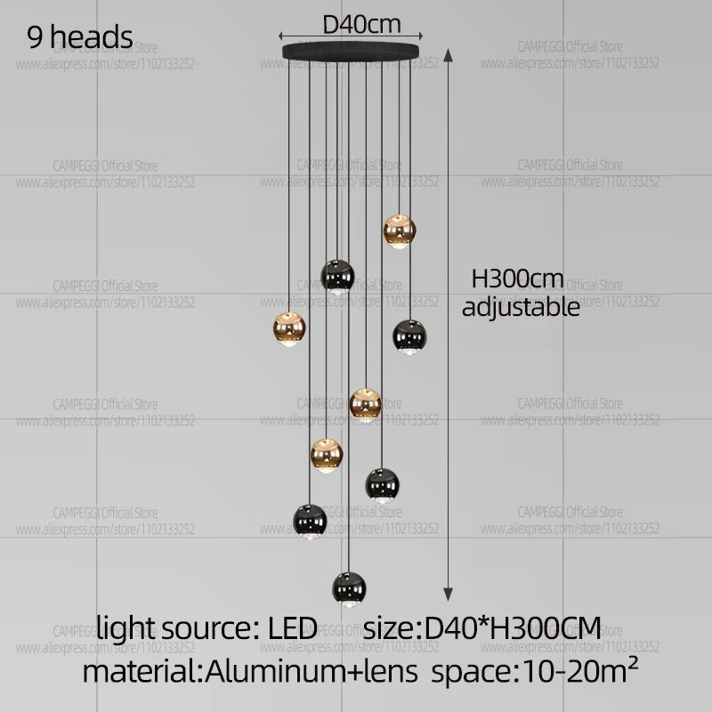 Living Room Spherical Lighting Apartment Stairwell Hanging Lamps Villa Hall LED Staircase Pendent Lights Modern Lobby Chandelier