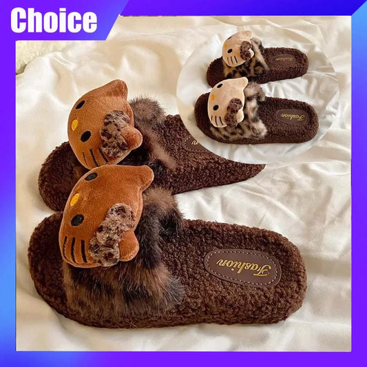 Hellokitty Slippers KT Cat Cartoon Kawaii Cute Home Plush Slippers Anime Fashion Casual Outdoor Ladies Slippers Woman Shoes Gift