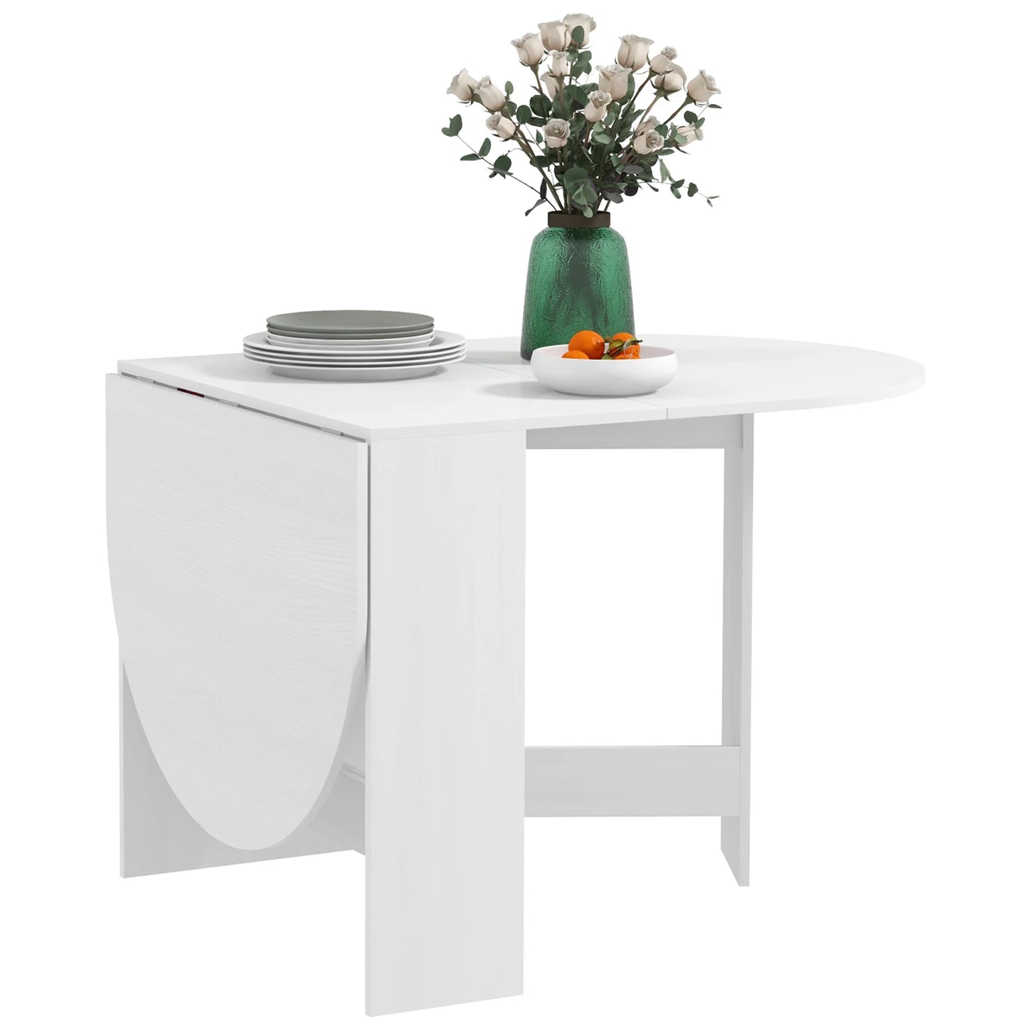 HOMCOM folding oval dining table with swing wings 163x80x75 cm White