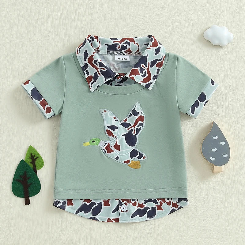 2024-12-16 Lioraitiin Summer Toddler Baby Boy T-shirt Short Sleeve Embroidery Duck Patchwork Clothes Tops