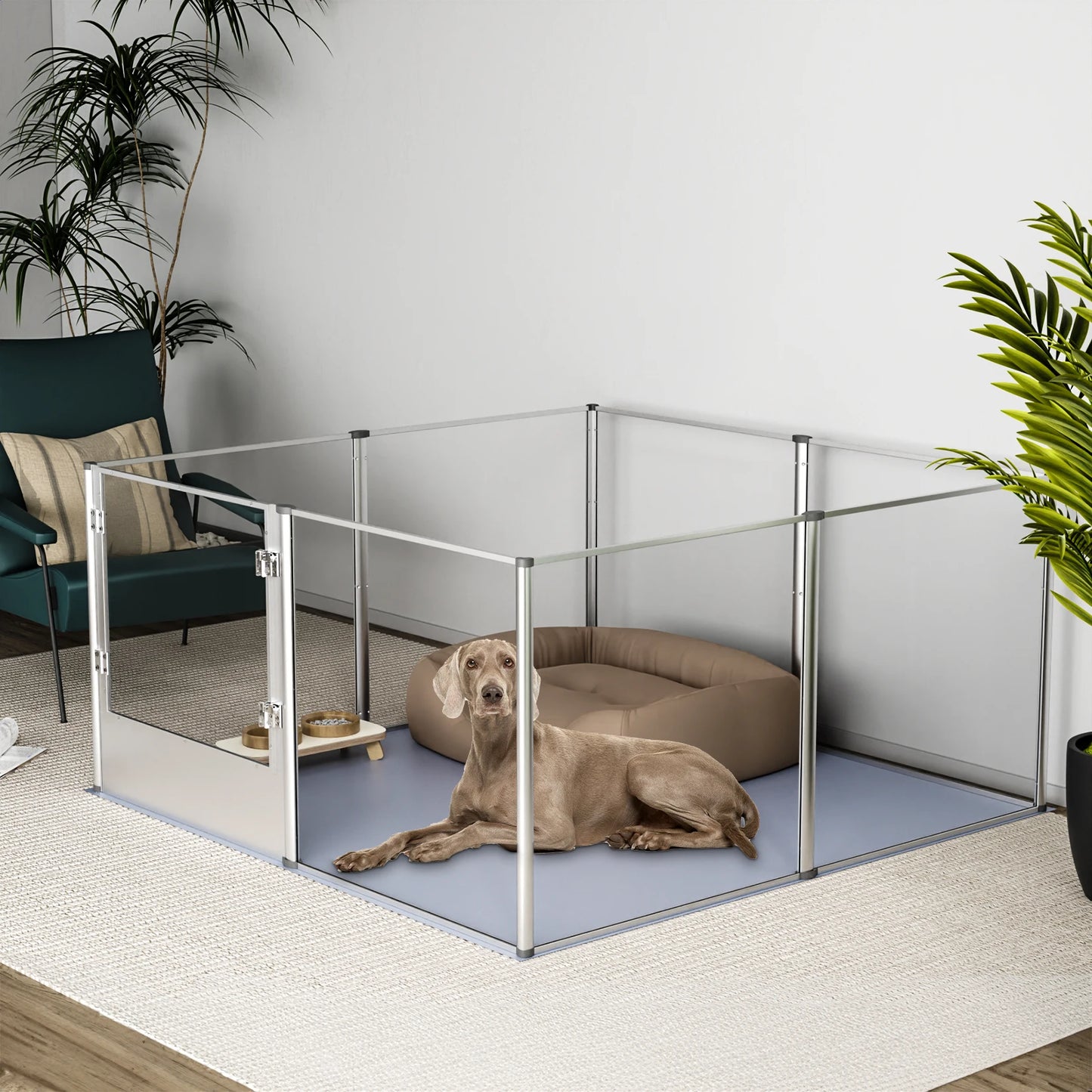 BingoPaw Acrylic Dog Playpen Fence Pet Clear Exercise Play Pen Whelping Box with Waterproof Fertility Pad for Cats, Puppies