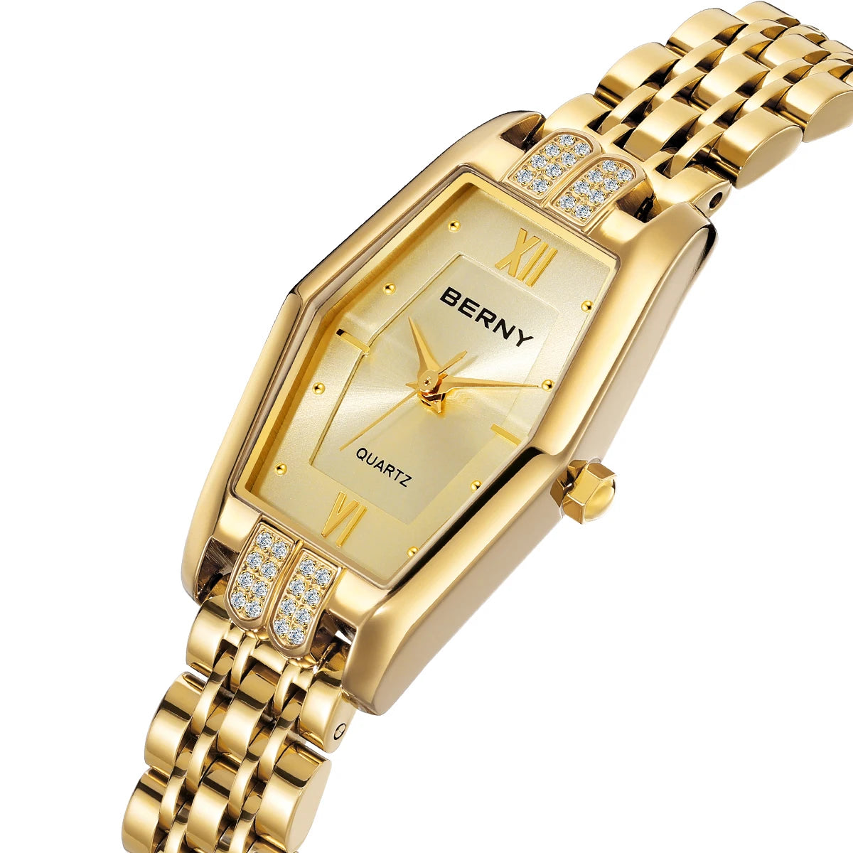 BERNY Gold Watches for Women Elegant Dainty Hexagon Ladies Quartz Wrist Watches Stainless Steel Band Fashion Luxury Bracelet