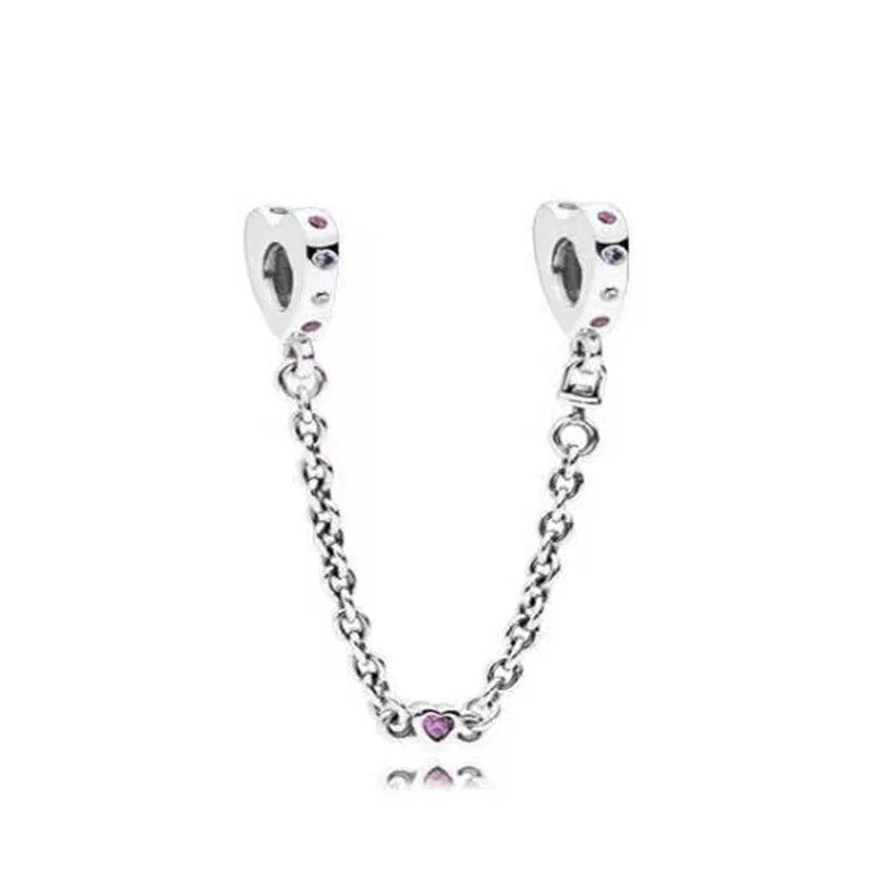 New 925 Silver Horseshoe Clover Star Cat Charm True eyes Pendant Safety Chain Bead Fit Original Bracelet Jewellery Gift dragon