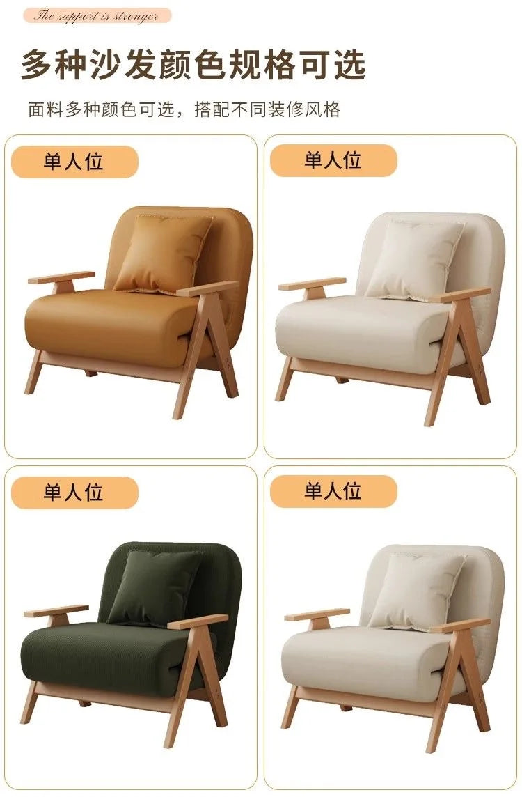 Multifunctional Solid Wood Folding Sofa Bed - Living Room Single Double Foldable Sofa 85/105/125 Cm Various Sizes Available
