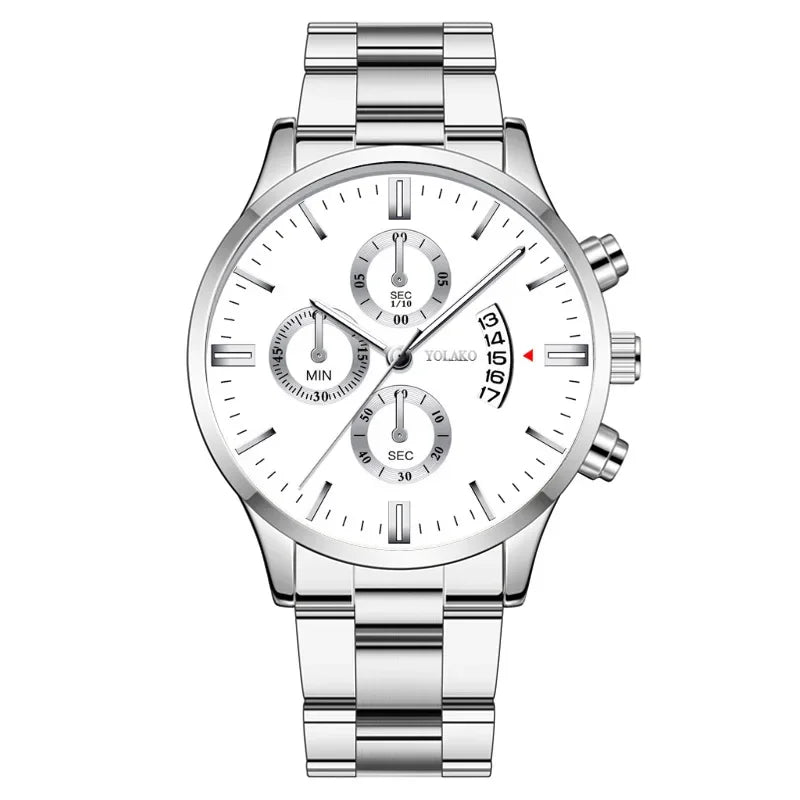 Men's Fashion Sports Watches for Men Business Stainless Steel Quartz Wristwatch Calendar Man Casual Leather Luminous Clock Watch