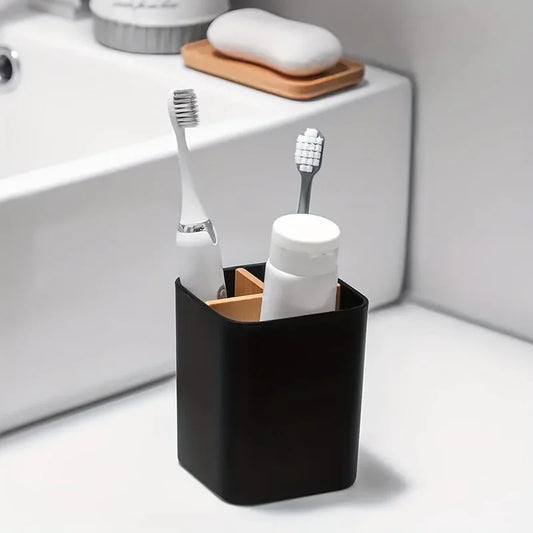 Bathroom Bamboo Toothbrush Stand, 3 Slot Toothbrush and Toothpaste Stand Bathroom Counter Organizer