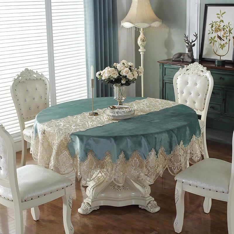 Tablecloth Blue Golden Velvet Rectangle Table Cloth Europe Luxury Embroidered Dining Table Cover Lace Dust Cover Home Decor