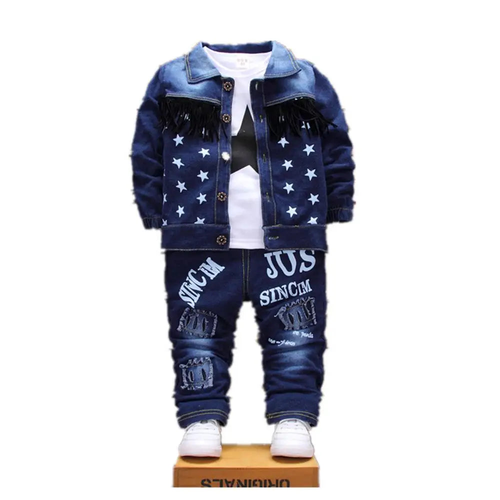 2025 Baby Boy Clothes Children's New Spring Denim Set Fashion Trend Clothes Casual Suit Jacket + Top + Pants 3 Piece Set