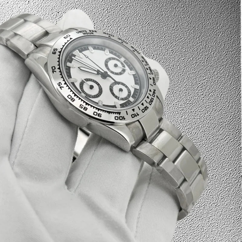 Luxury Silver Men Sapphire Glass Daytona Style Chronograph Stainless Steel Watch Japan VK63 Quartz Watch Movement Luminous Dial