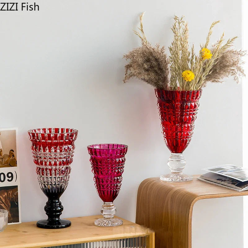 Goblet Shaped Transparent Glass Vase Desk Decoration Flower Arrangement Hydroponics Flower Pot Floral Vases Room Aesthetic Decor