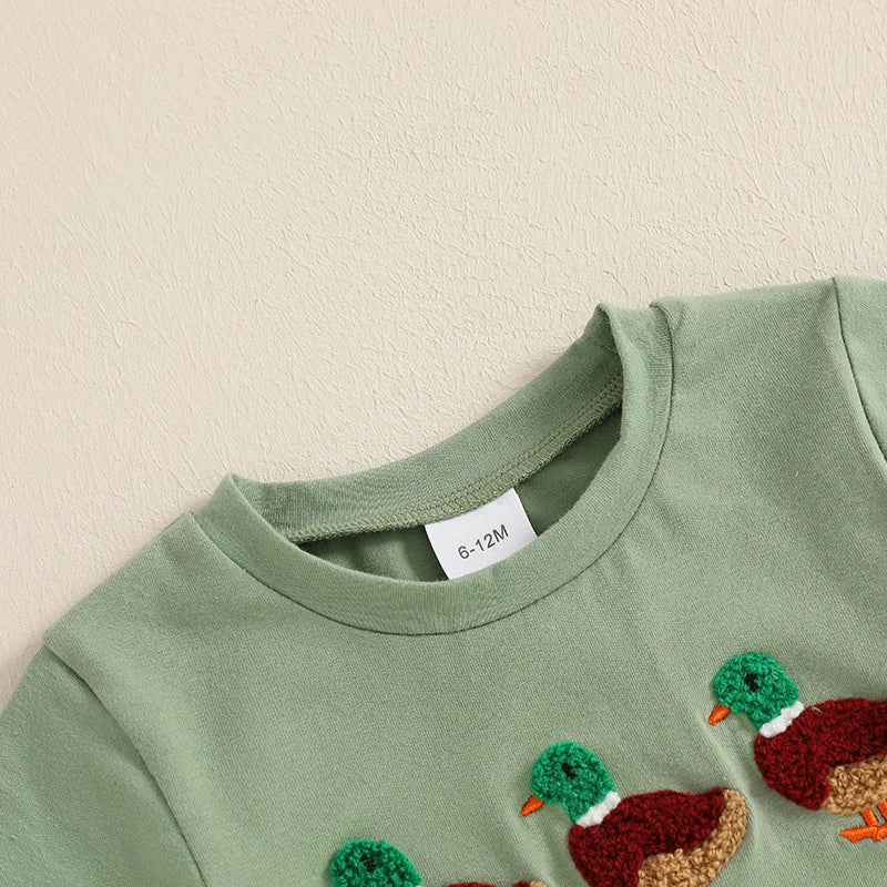 2024-11-11 Lioraitiin 0-3Y Cute Baby Boys Outfit Summer Duck Embroidery Short Sleeve T-Shirt and Elastic Pants Set