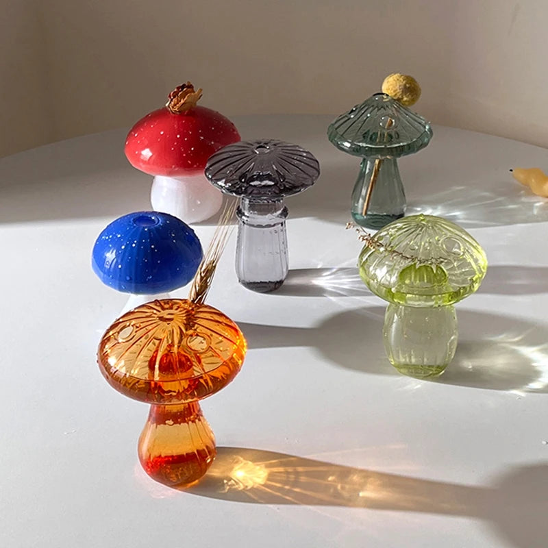 Creative Mushroom Plant Glass Vase Modern Decorative Vases Room Vase Plants Plant Glass Bud Vases Living Room Decoration