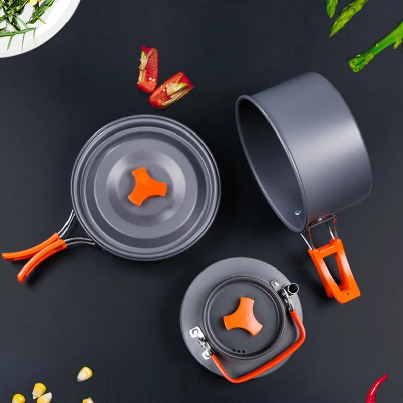 Outdoor Camping Cookware Set Pot Fry Pan Teapot Kettle with Storage Bag Utensils