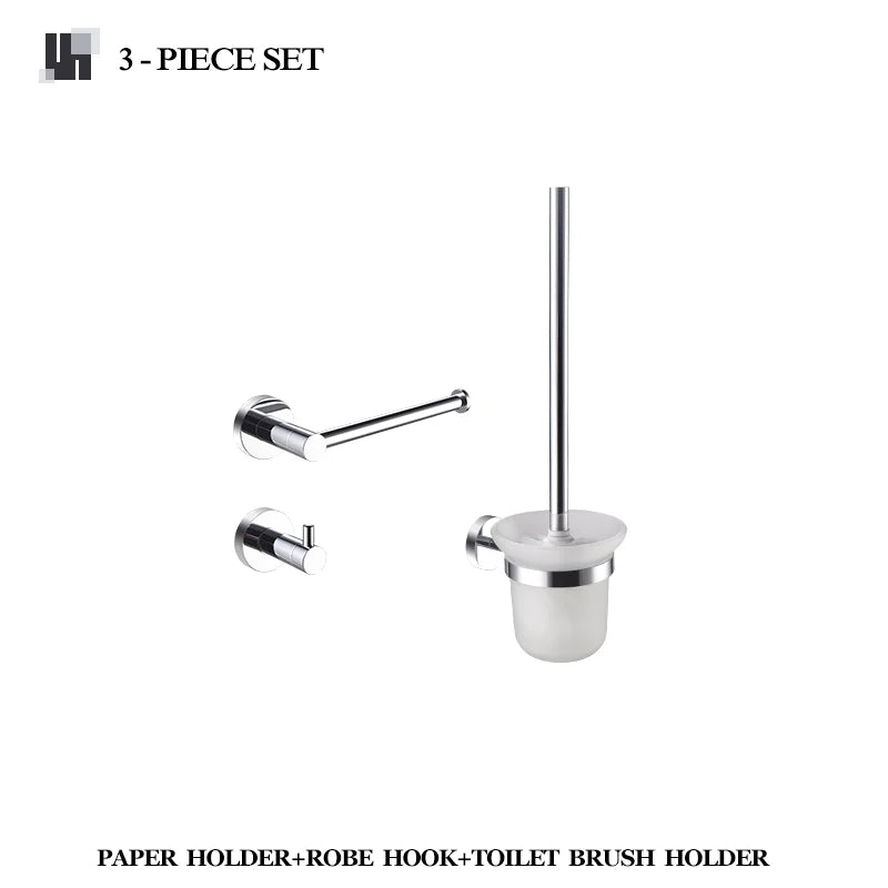 Bathroom Accessories 304Stainless Steel Hardware Kit Wall Mount Clothe Hook Paper Holder Towel Bar Toilet Brush Holder Soap Dish