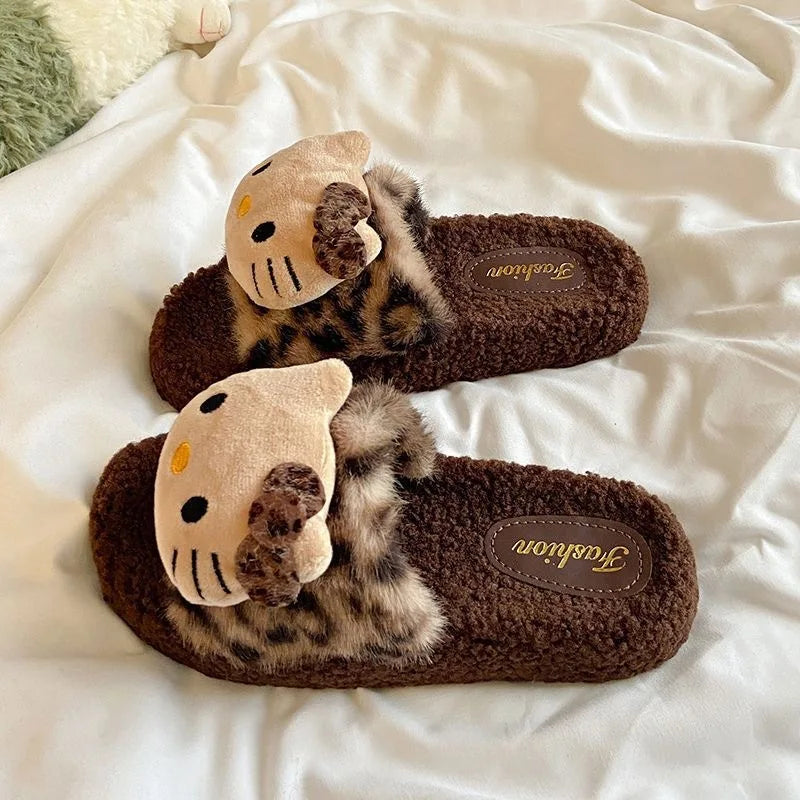 Hellokitty Slippers KT Cat Cartoon Kawaii Cute Home Plush Slippers Anime Fashion Casual Outdoor Ladies Slippers Woman Shoes Gift