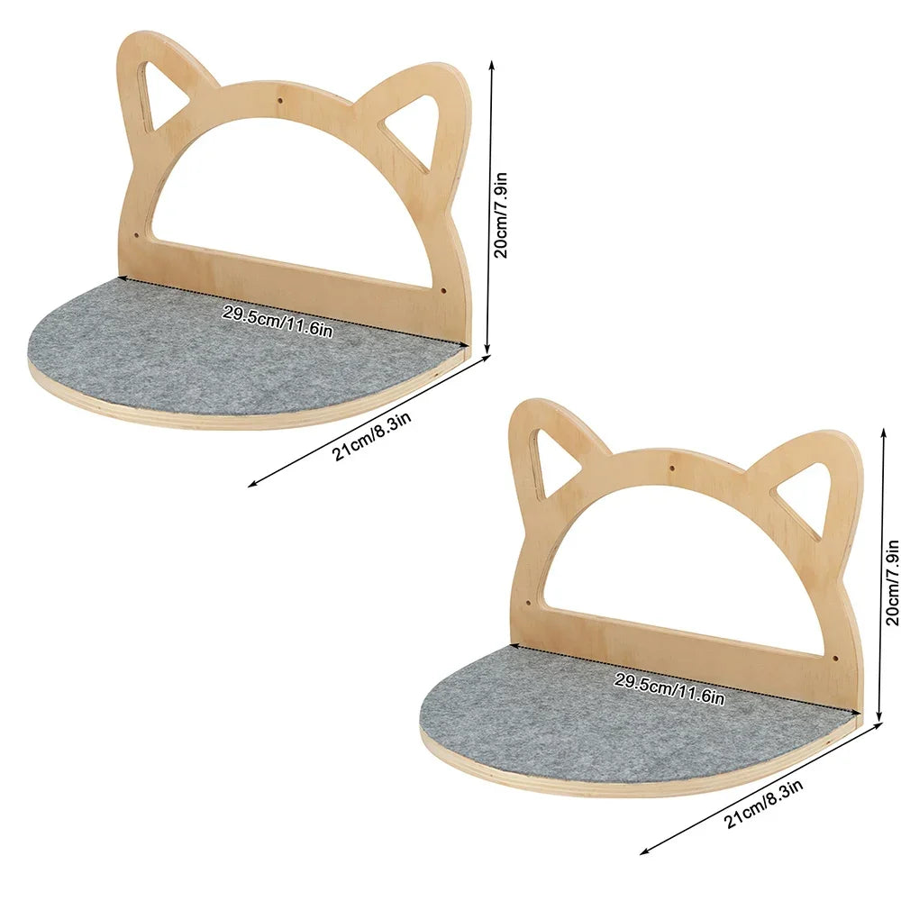 Wooden Cat Tree Tower Wall Mounted Cat Climbing Shelves Hammock Stairs House Cats Walk Playground Pet Furniture Accessories