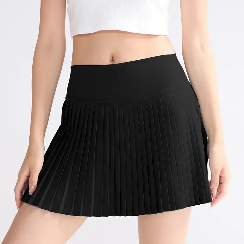 Fitness Yoga Sports Pleated Gym Skirt High Waist Solid Color Tennis Skirt Fitness Fast Drying Skirt Fashionable Women Cropped