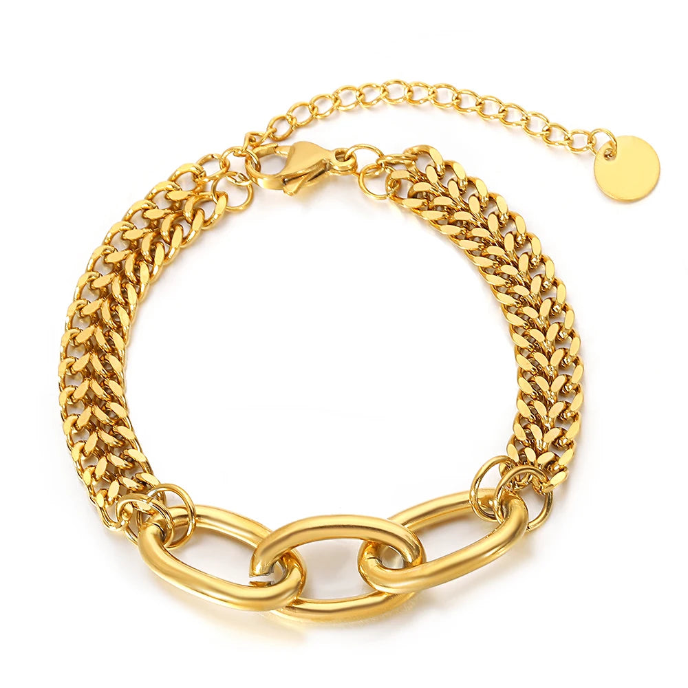Multiple Punk Chunky Gold Plated Thick Chain Stainless Steel Bracelet for Women Twist Irregular Geometric Cuban Chain Bracelets