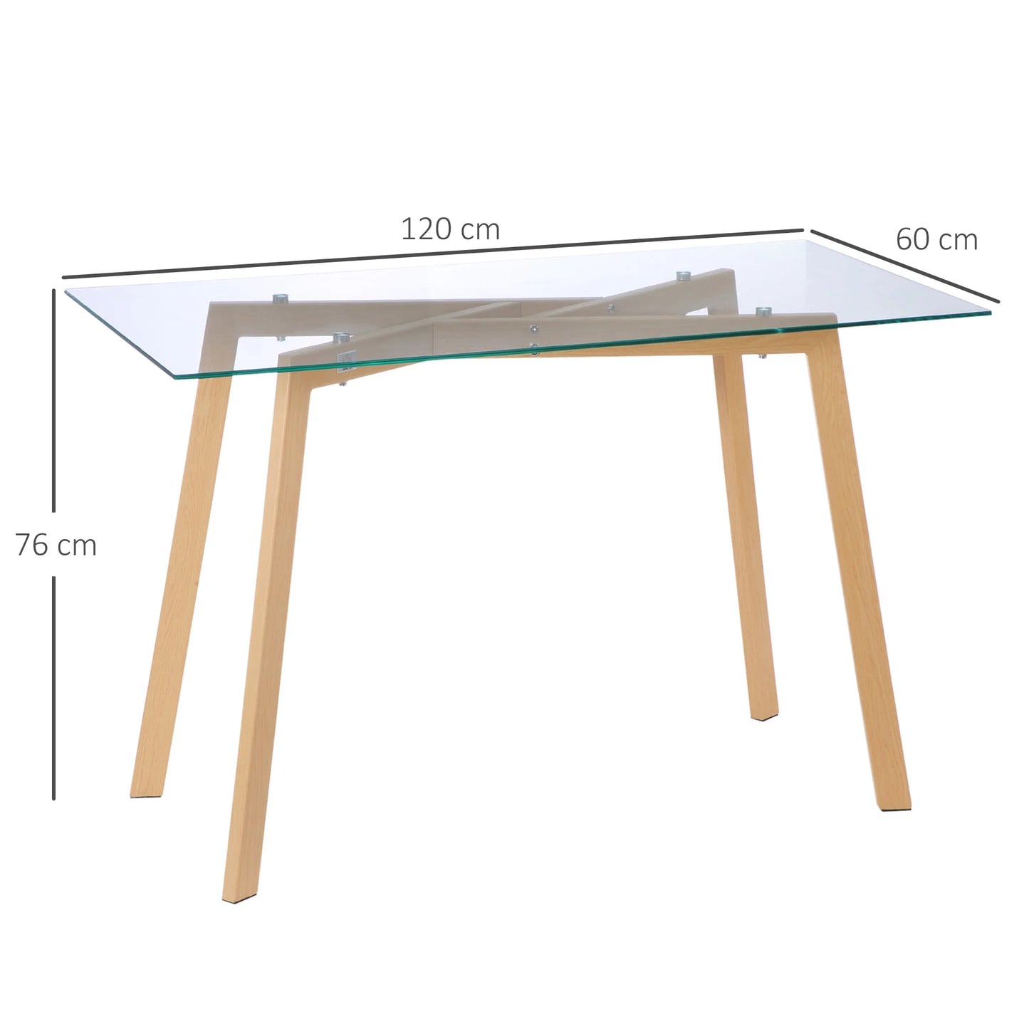 Homcom Modern Dining Table with Tempered Glass Top 120X60X76 cm
