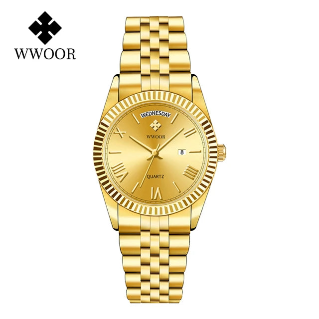 WWOOR Luxury Watches Gift For Men Waterproof Stainless Steel Date Clock New Men Quartz Wristwatches Male Watch Relogio Masculino