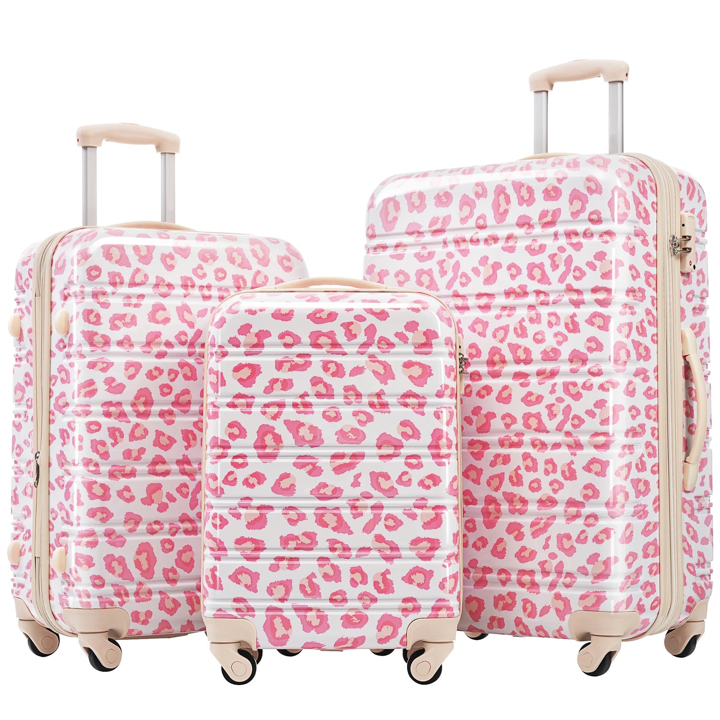 Hardshell Luggage Sets 3 pcs Spinner Suitcase with TSA Lock Leopard Lightweight -20"+24"+28" Luggages