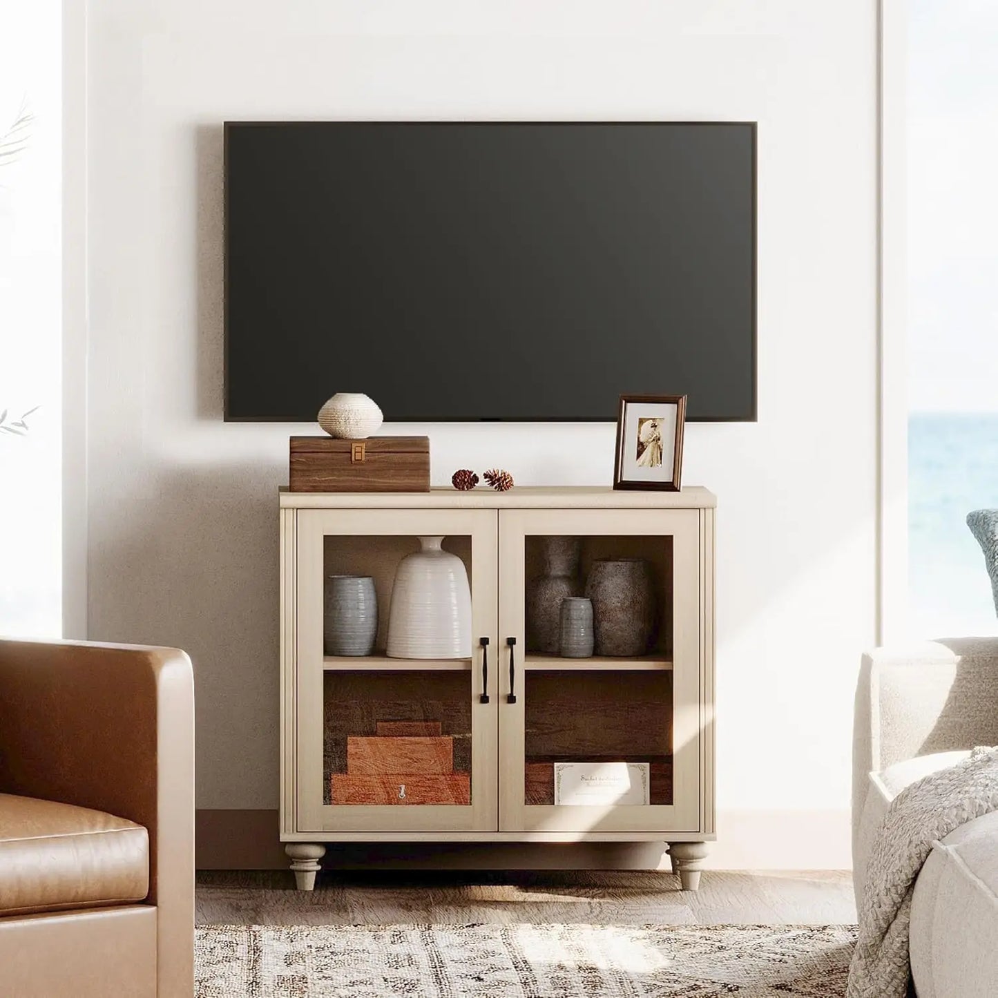 TV Stand for, Wood Console Table Storage Cabinet for Living Room, Kitchen Sideboard Buffet Cabinet With Glass Door
