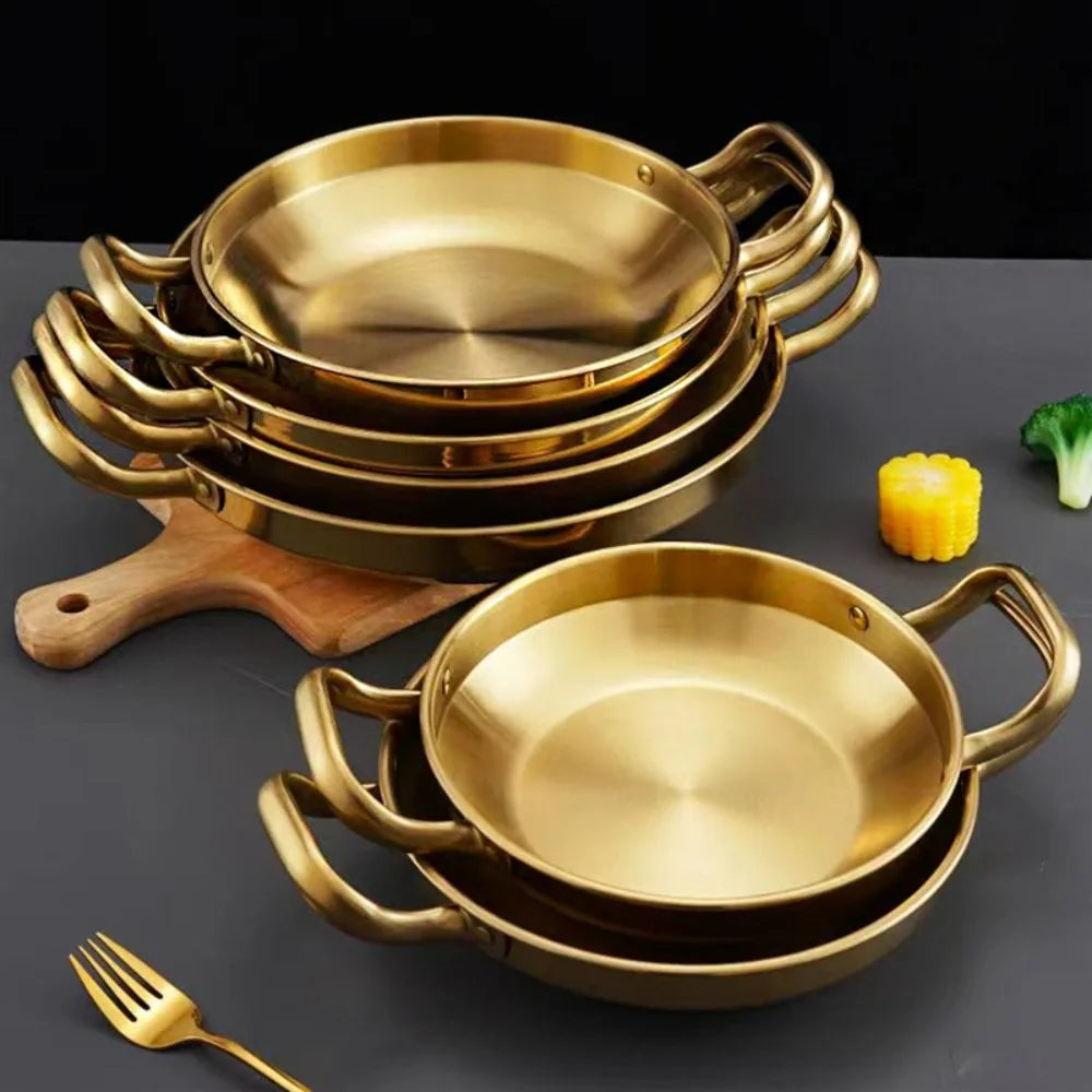 Kitchen Stainless Steel Seafood Rice Pot Home Cooking Paella Pan Picnic Snack Plates Cookware Saucepan Dry Pots with Handle