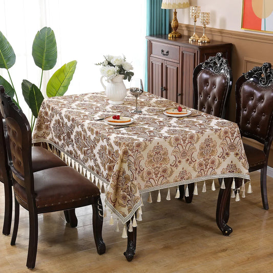 European Style Jacquard Table Cloth Thickened Rectangular Tablecloth Embroidered Tassels Dustproof Dining Table Cloth Cover