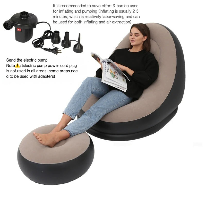 Thickened Lazy Inflatable Sofa, Foldable Outdoor Sofa, Combination with Pedals, Lazy Sofa with Electric Pump