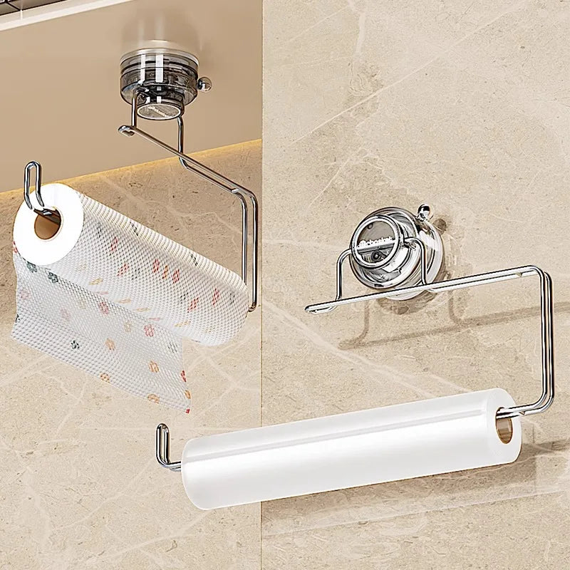 Bathroom Storage Rack With Strong Suction Cup No Punching Wall Mounted Bathroom Kitchen Tissue Holder For Multi Scene Storage
