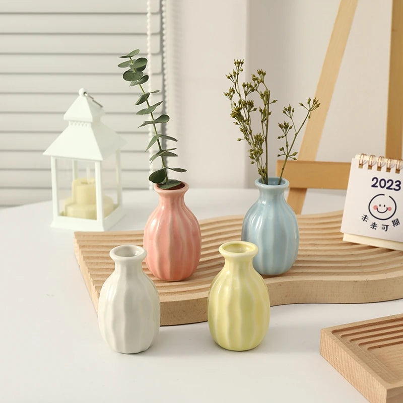 Ins Ceramics Flower Vase Nordic Flower Bottle Mini Flower Plant Bottle Pots Hydroponics Vases Room Decor Table Ornament