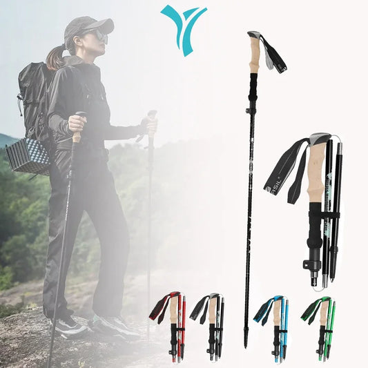 Collapsible Hiking Stick-Lightweight,Foldable Retractable Trekking Poles with Adjustable Heights-Walking Backpacking,Camping
