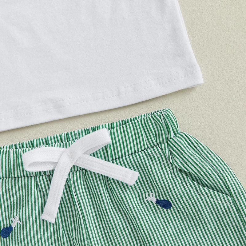 Lioraitiin Kids Boys Shorts Set Short Sleeve Embroidery Golf Cart T-shirt with Striped Shorts Toddler Set Summer Outfit