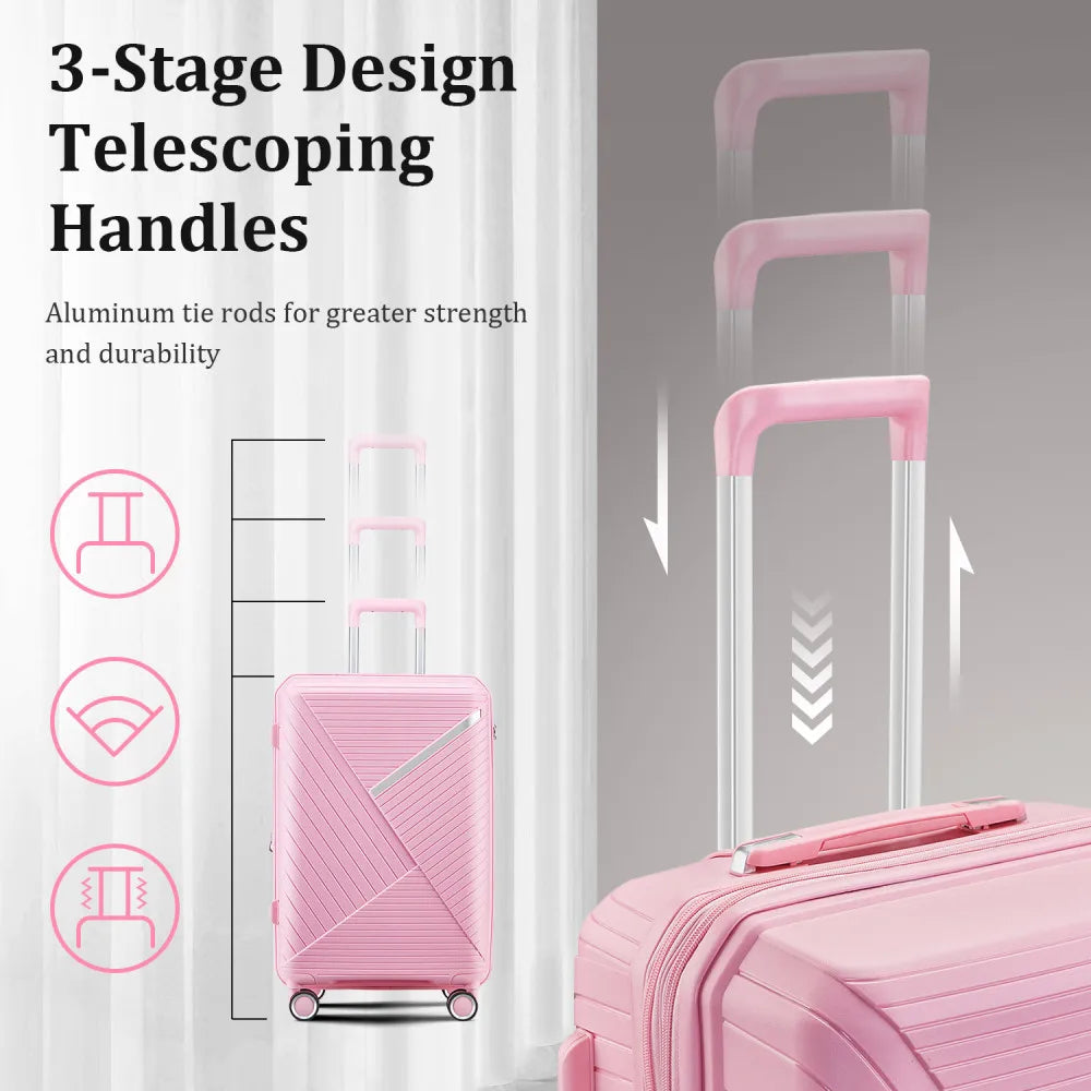Luggage Sets 4 Piece(14/20/24/28), Expandable Lightweight Suitcase with 4 Double 360 Degrees Mute Spinner Wheels PP Materials