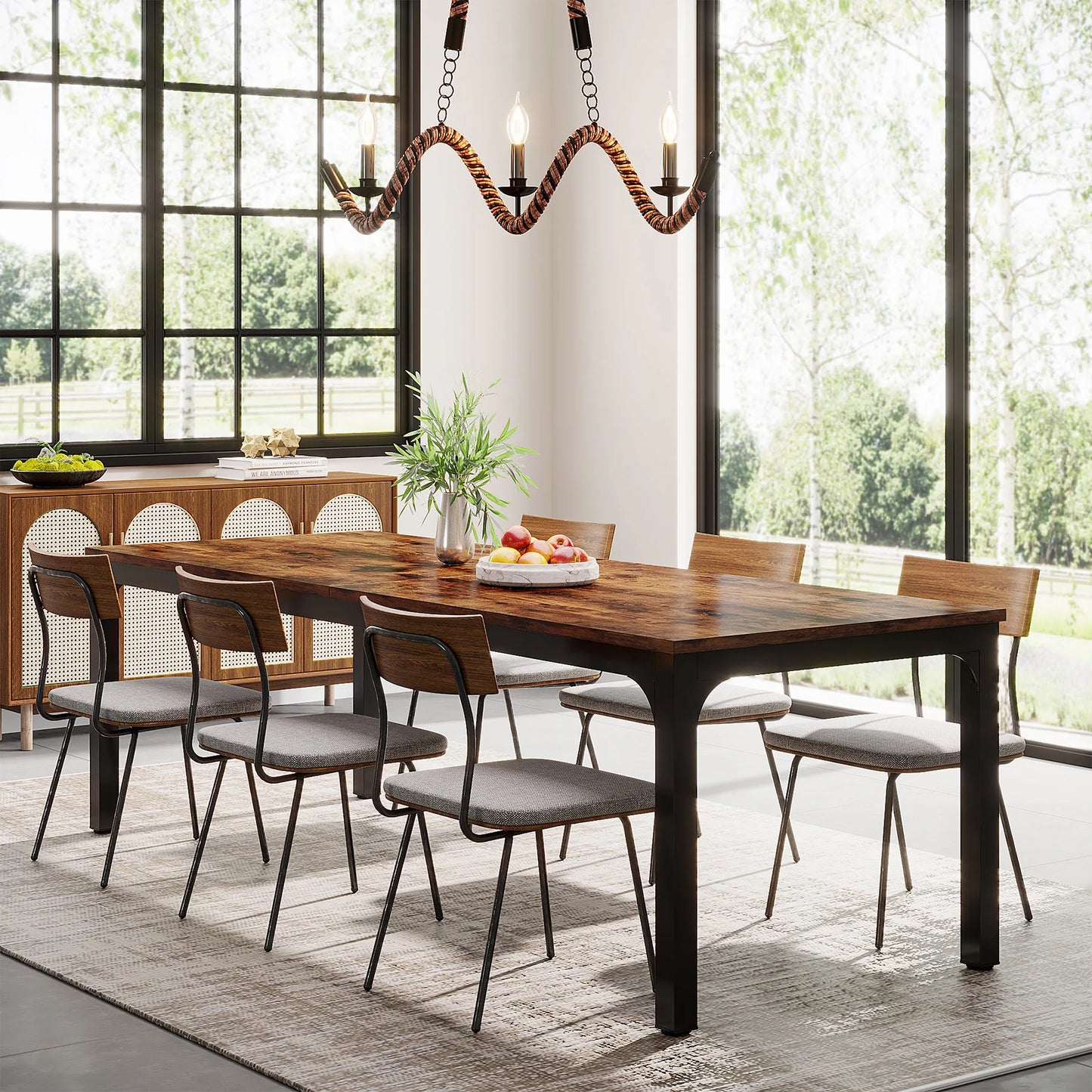 Tribesigns Dining Table for 6-8 People, 200cm Large Narrow Long Rectangular Kitchen Dinner Table, Rustic Wood Dining Table