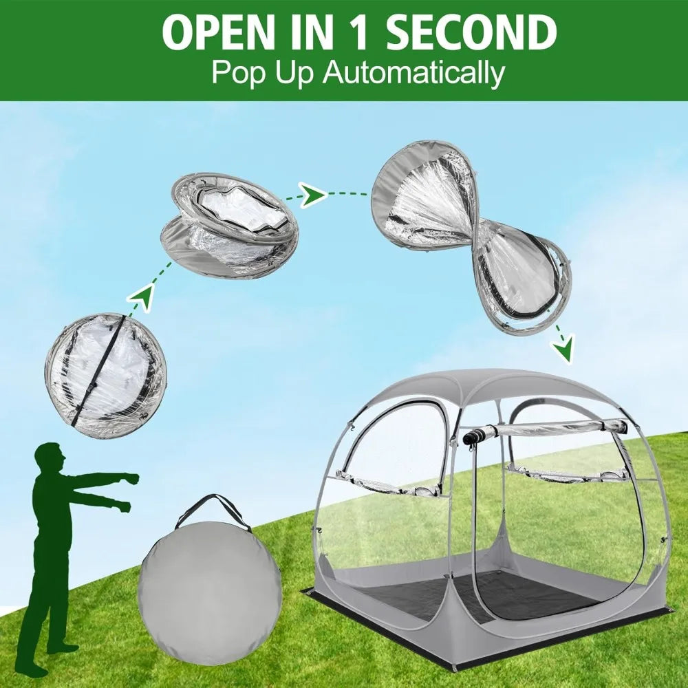 All Weather Sport Tent - Instant Pop Up Bubble Tent with Ventilation Ports and Removable Top Cover - Clear Weather Proof Pod Sun