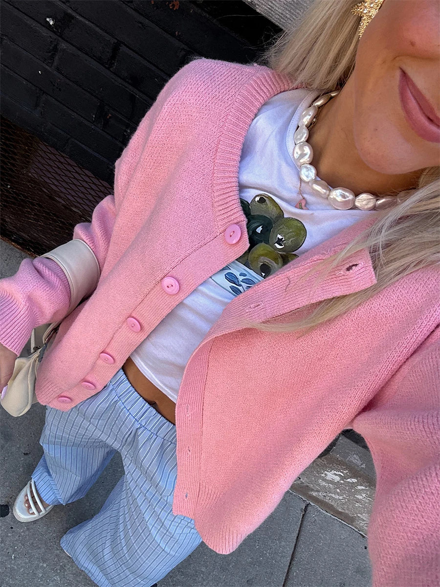 Women s Classic V-Neck Button Down Cardigan Sweater Long Sleeve Knit Top with Ribbed Cuffs and Hem