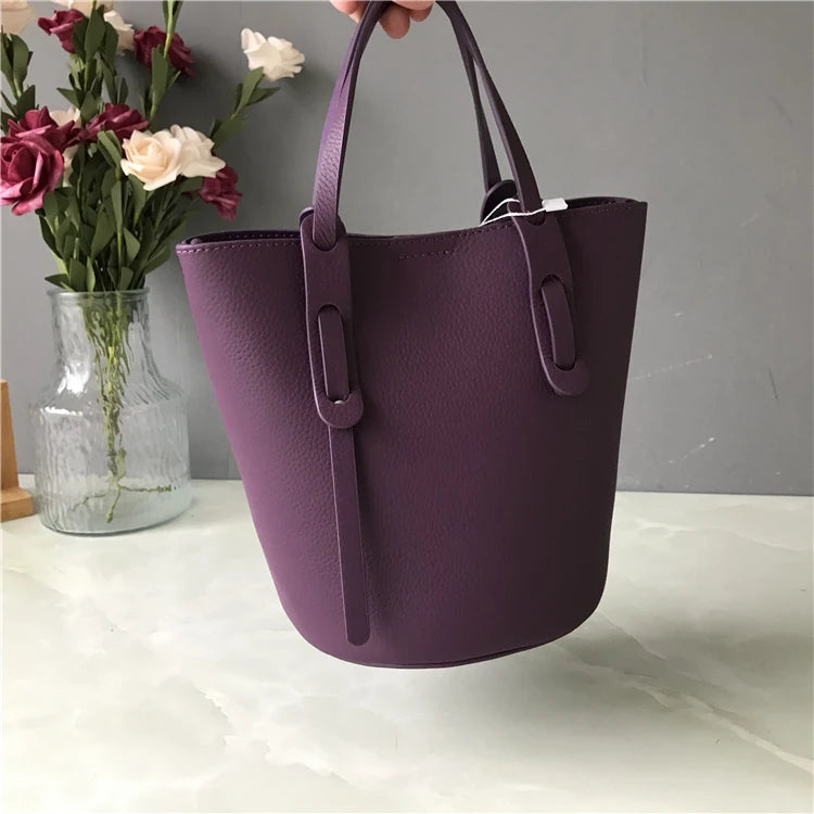 Trendy Leather Buet Bag Women's Handbag Cany Oversto Crossbody oulder Bag Faionable op Basket Handbag