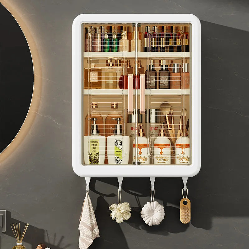 Bathroom Wall Cabinet - No-Drill Magnetic Door Storage Shelf with Dustproof Design, Hanging Organizer for Shower & Toiletries