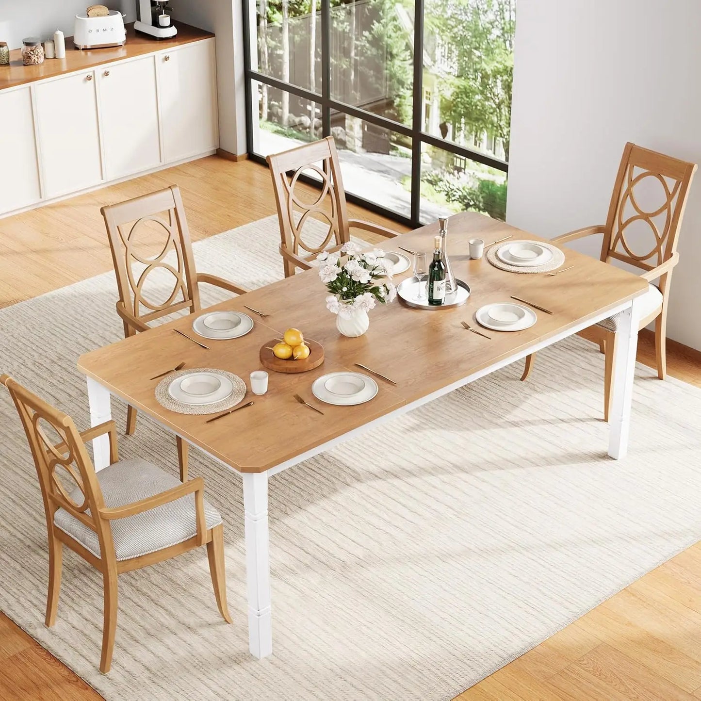 78.7" Farmhouse Dining Table for 6-8 People - Rustic Industrial Kitchen Table with Sturdy Metal Frame Chamfered Corners