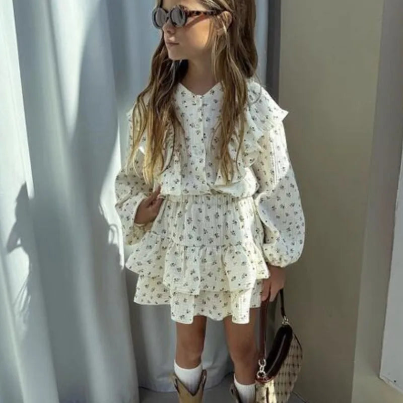 Fashion Baby Girl Clothes Set Floral Shirt+Layered Skirt 2PCS Infant Toddler Child Blouse Suit Spring Autumn Baby Clothes 2-7Y