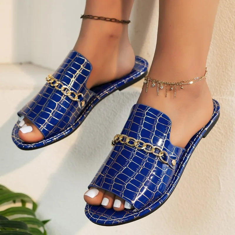 Summer and Autumn New Large Size Open-toed Flip-flops Flat Wedge Sandals for Women Shoes for Women