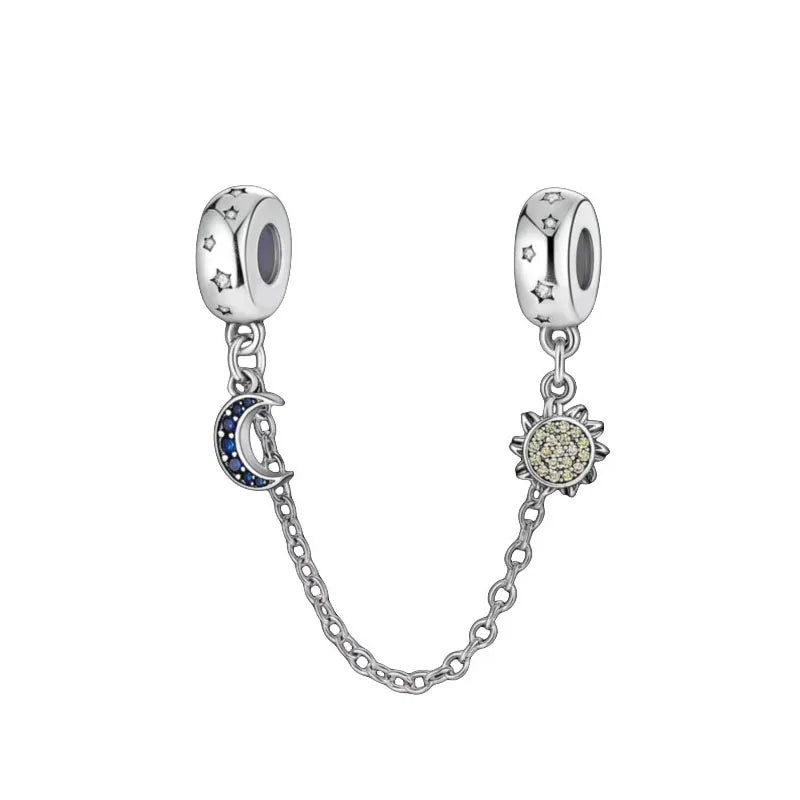 New 925 Silver Horseshoe Clover Star Cat Charm True eyes Pendant Safety Chain Bead Fit Original Bracelet Jewellery Gift dragon